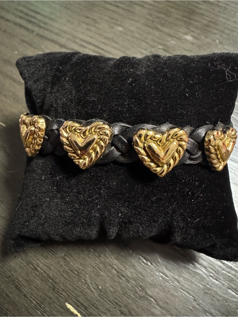 Brighton Gold Heart Accent Black Leather Braided Bracelet
